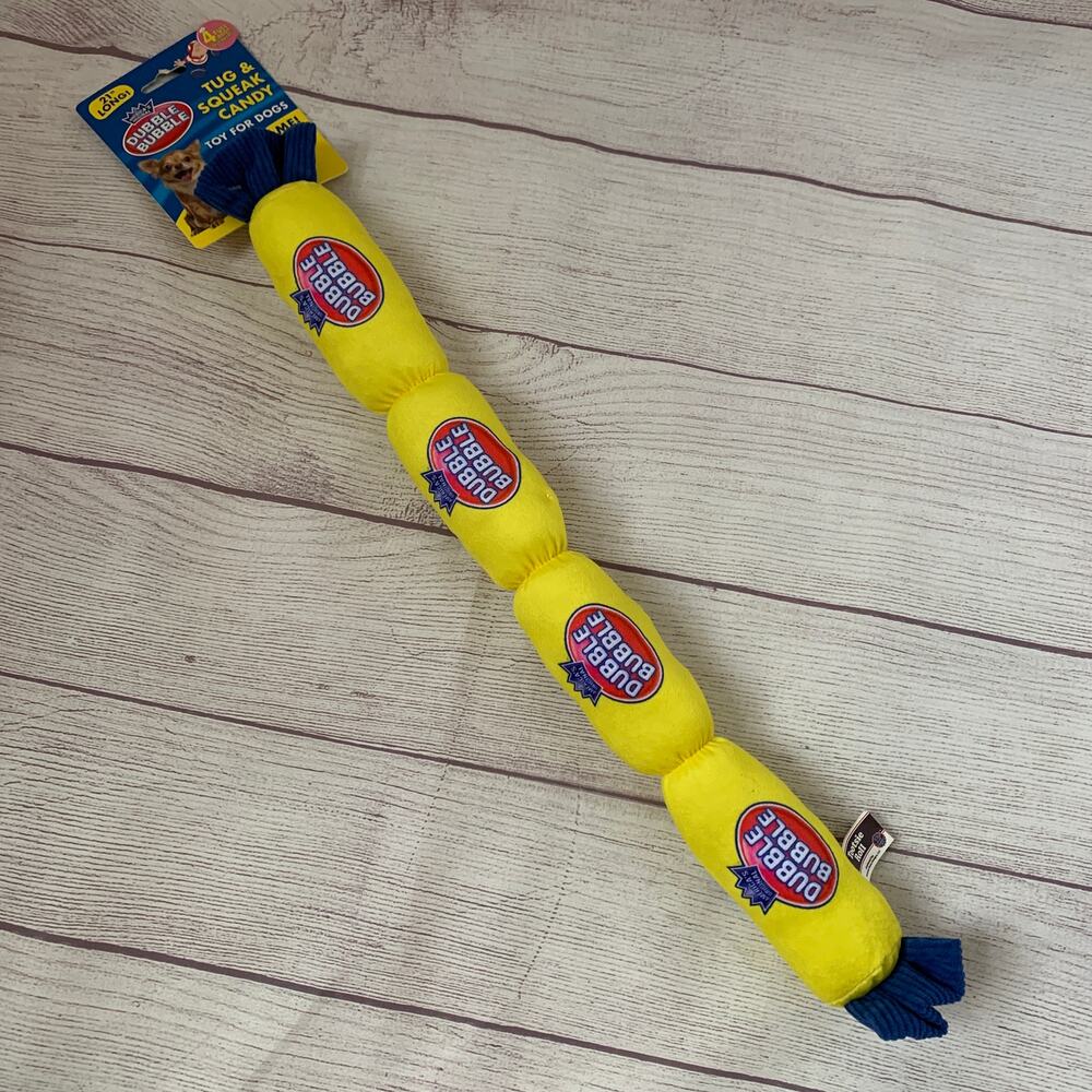 Dubble Bubble Dog Toy Link of 4 Connected Squeakers Ribbed Crinkle Ends Tug 21"